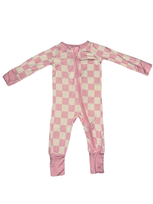 Pink Checkered Bamboo Romper