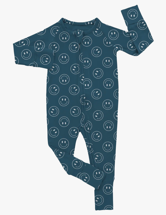 Blue Smiley Bamboo Romper