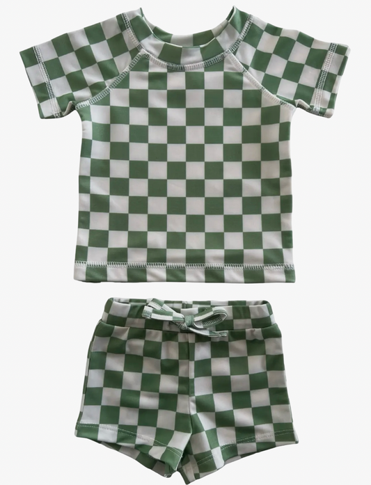 Green Checkered Swim Set